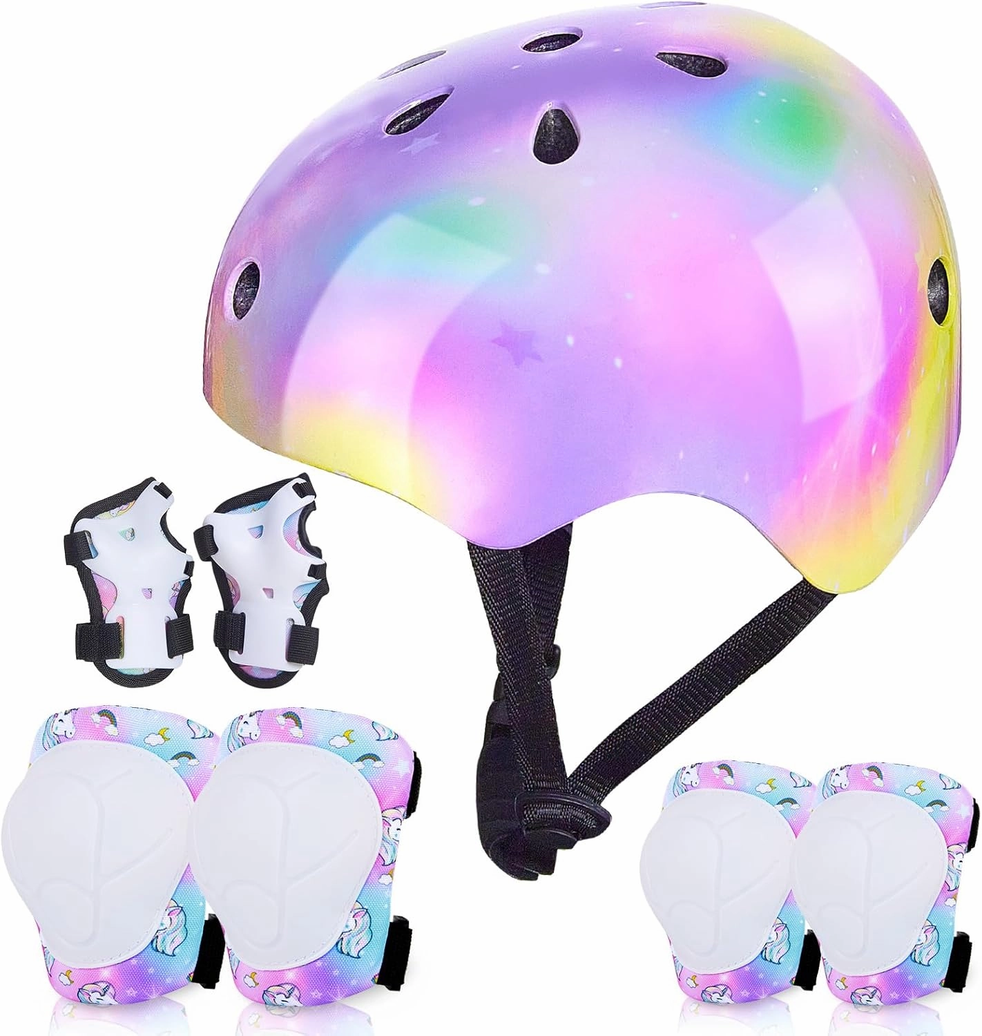 FIODAY Kids Helmet Knee Pads for Kids Unicorn Knee and Elbow Pads Wrist Guards Adjustable Protective Gear Set for Girls Boys Sports Skateboard Inline Skating Scooter