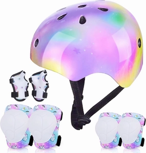 FIODAY Kids Helmet Knee Pads for Kids Unicorn Knee and Elbow Pads Wrist Guards Adjustable Protective Gear Set for Girls Boys Sports Skateboard Inline Skating Scooter