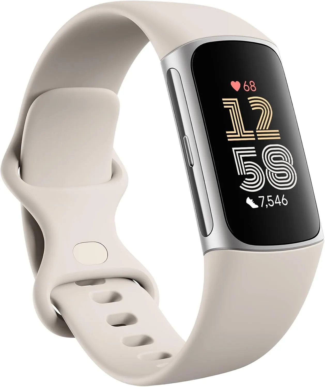 Fitbit Charge 6 Fitness Tracker with Heart Rate, GPS, Premium Membership, Health Tools - Porcelain/Silver, x (Renewed)