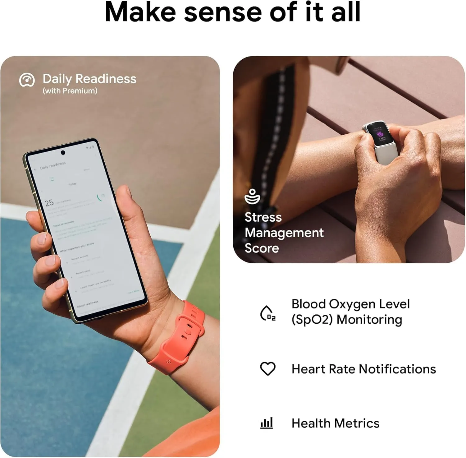 Fitbit Charge 6 Fitness Tracker with Heart Rate, GPS, Premium Membership, Health Tools - Porcelain/Silver, x (Renewed)