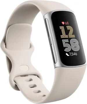 Fitbit Charge 6 Fitness Tracker with Heart Rate, GPS, Premium Membership, Health Tools - Porcelain/Silver, x (Renewed)