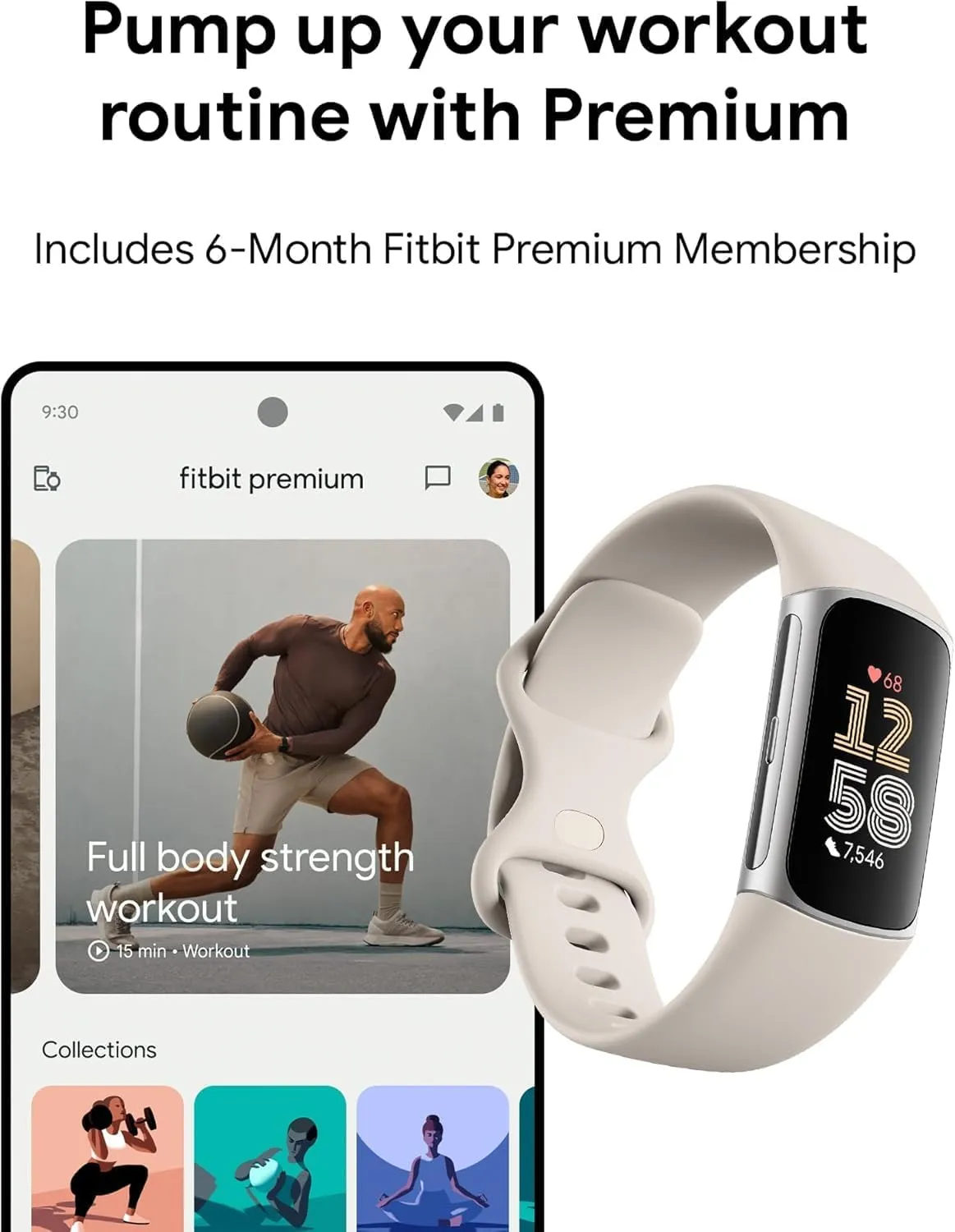 Fitbit Charge 6 Fitness Tracker with Heart Rate, GPS, Premium Membership, Health Tools - Porcelain/Silver, x (Renewed)