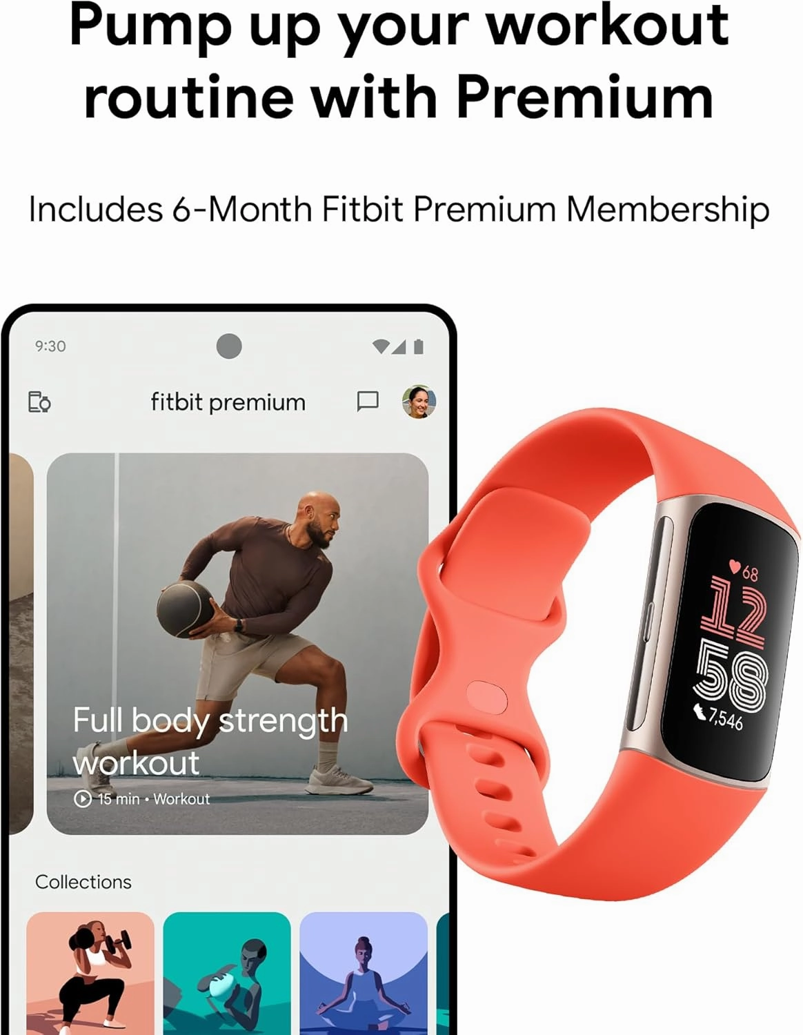 Fitbit Charge 6 Fitness Tracker with Heart Rate, GPS, Premium Membership, and Health Tools - Gold Case w/ Red Band, 1.04 Screen (Renewed)
