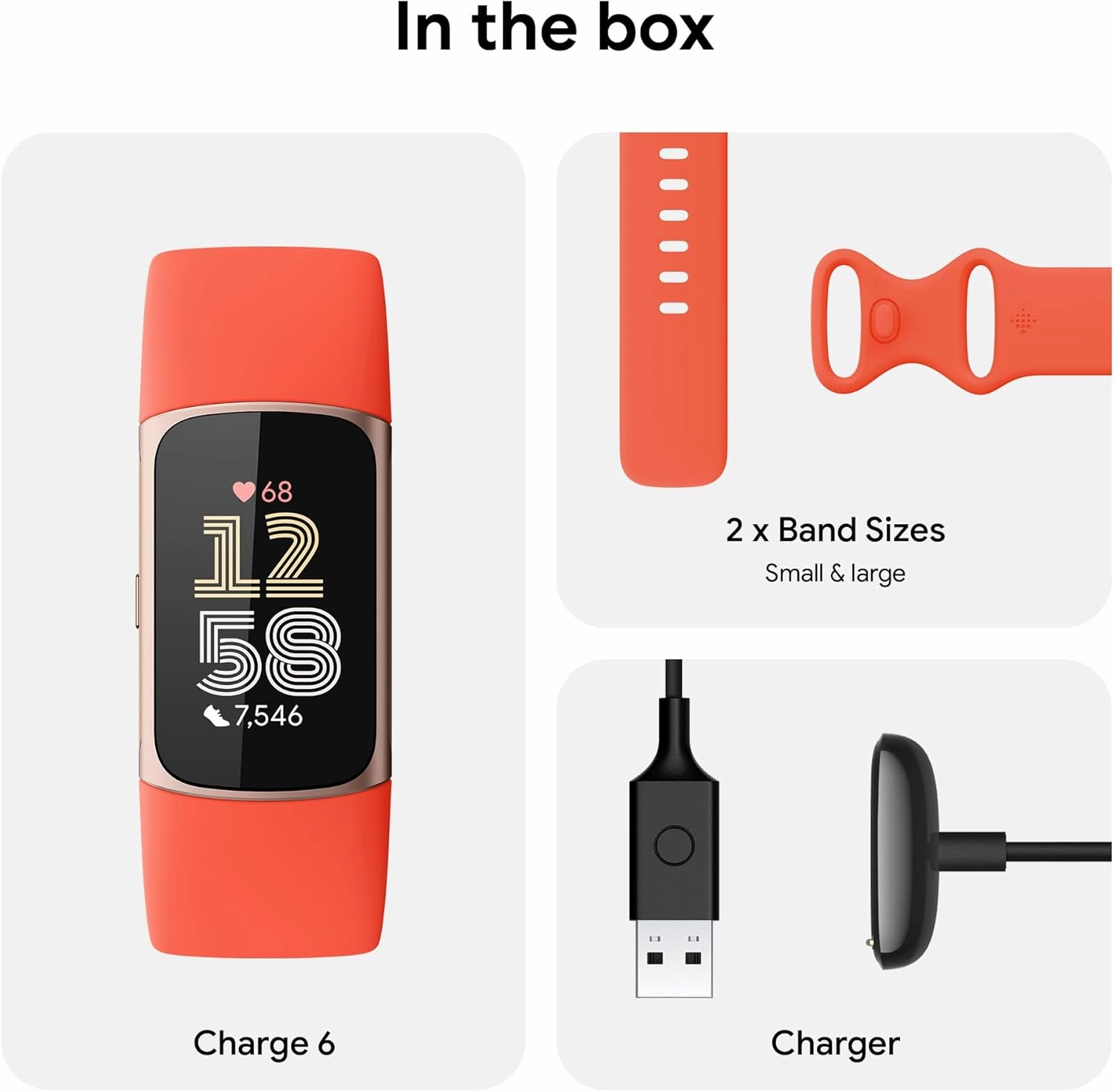 Fitbit Charge 6 Fitness Tracker with Heart Rate, GPS, Premium Membership, and Health Tools - Gold Case w/ Red Band, 1.04 Screen (Renewed)