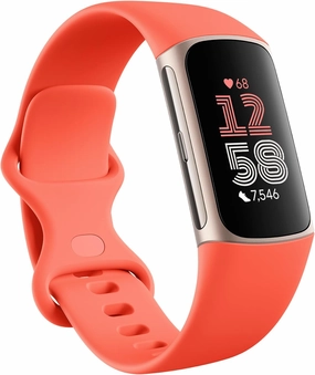 Fitbit Charge 6 Fitness Tracker with Heart Rate, GPS, Premium Membership, and Health Tools - Gold Case w/ Red Band, 1.04 Screen (Renewed)