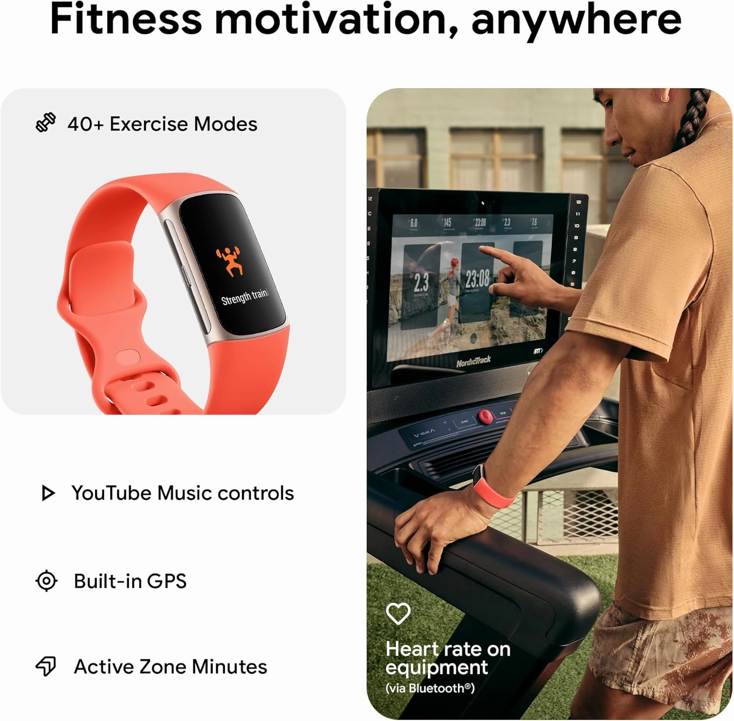 Fitbit Charge 6 Fitness Tracker with Heart Rate, GPS, Premium Membership, and Health Tools - Gold Case w/ Red Band, 1.04 Screen (Renewed)