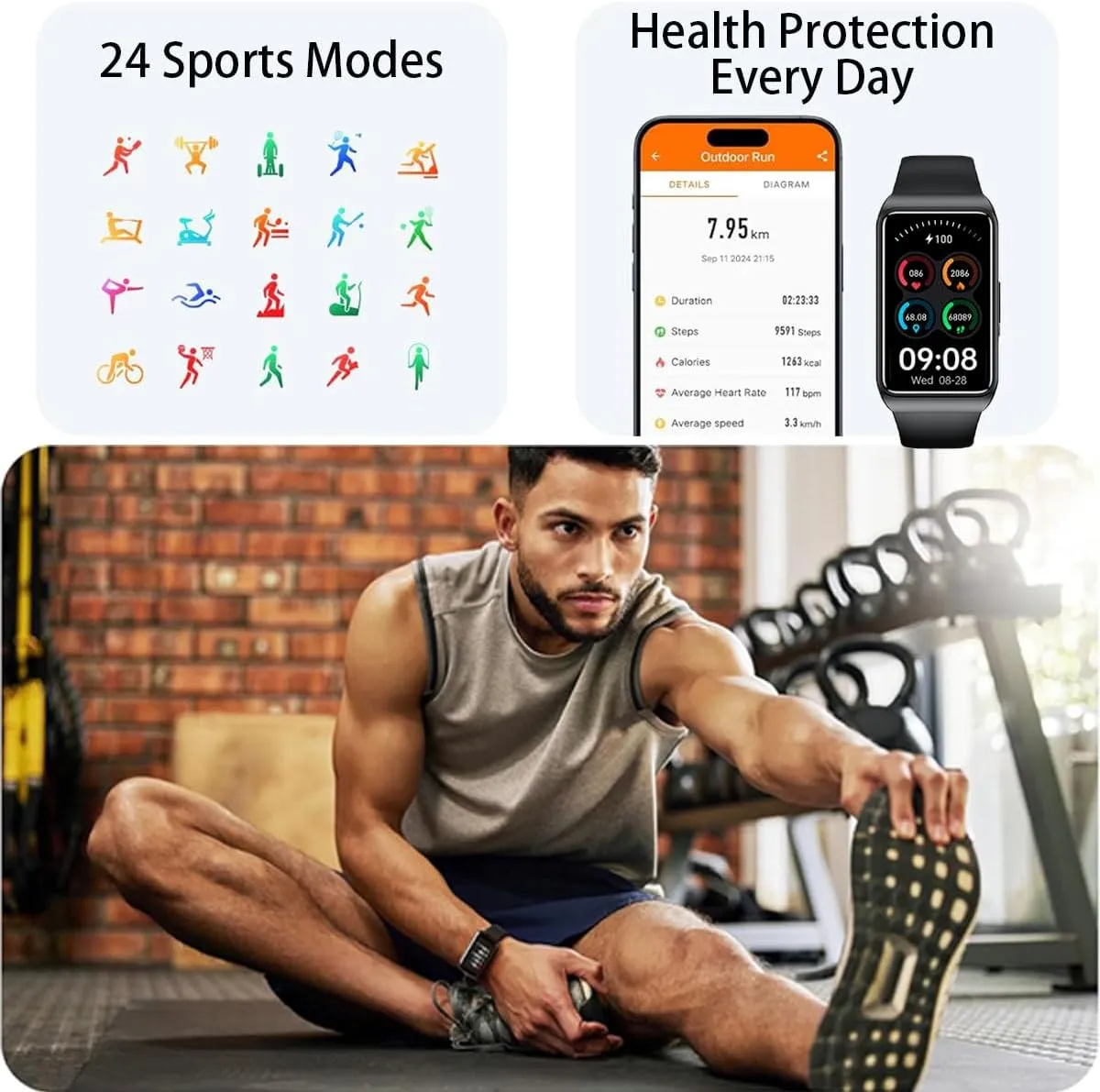 Fitness Tracker with 24/7 Heart Rate, Sleep Tracker 24 Sports Modes Activity Tracker Step Calorie Counter 1ATM Waterproof Smart Watch for Andriod iPhone Women Men (Black)