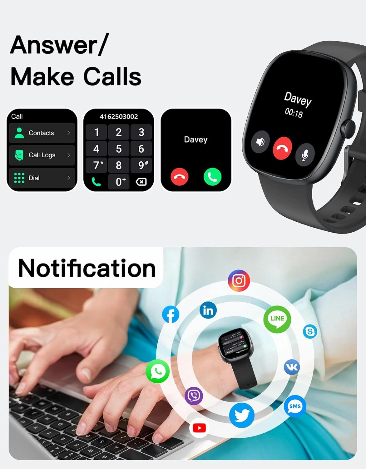 Fitness Tracker 2025 Ver. (Answer/Make Calls), 1.85" Smart Watch Fitness Watches for Women Men with 24/7 Heart Rate Blood Oxygen Monitor Sleep Tracker 100  Sport Modes IP68 Waterproof (Black)