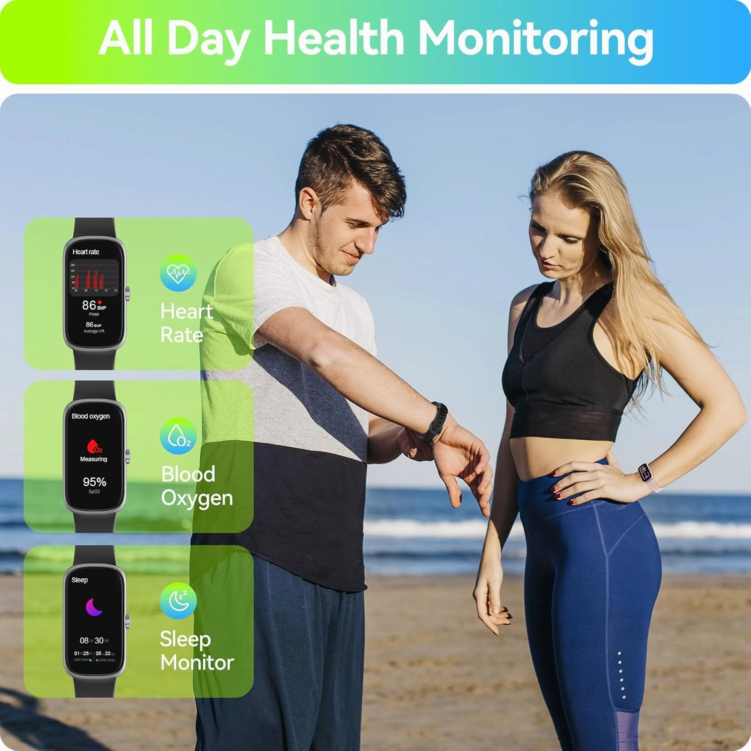 Fitness Tracker with Heart Rate Blood Oxygen Sleep Monitor, IP68 Waterproof Activity & Fitness Trackers Pedometer, Fitness Watches for Women Men, Step Counter Wrist 5.5''-7.8''