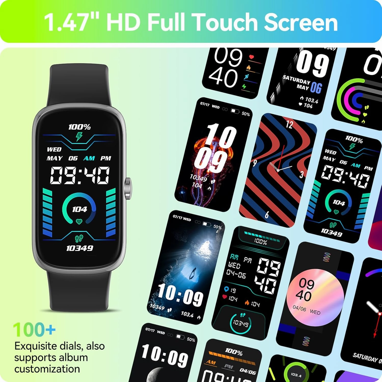 Fitness Tracker with Heart Rate Blood Oxygen Sleep Monitor, IP68 Waterproof Activity & Fitness Trackers Pedometer, Fitness Watches for Women Men, Step Counter Wrist 5.5''-7.8''