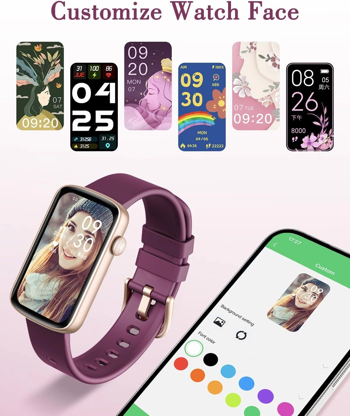 Fitness Watches for Women, LYNN2 Fitness Tracker with Heart Rate Monitor Blood Oxygen/Sleep Tracker Pedometer, Slim Step Tracker Watch for iOS/Android Phones Waterproof Purple