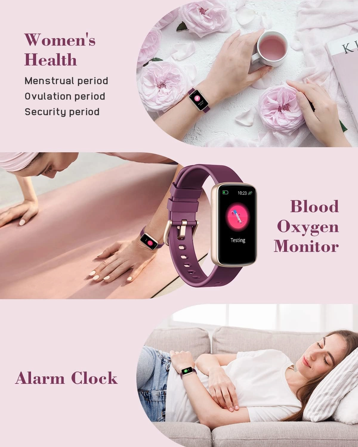 Fitness Watches for Women, LYNN2 Fitness Tracker with Heart Rate Monitor Blood Oxygen/Sleep Tracker Pedometer, Slim Step Tracker Watch for iOS/Android Phones Waterproof Purple