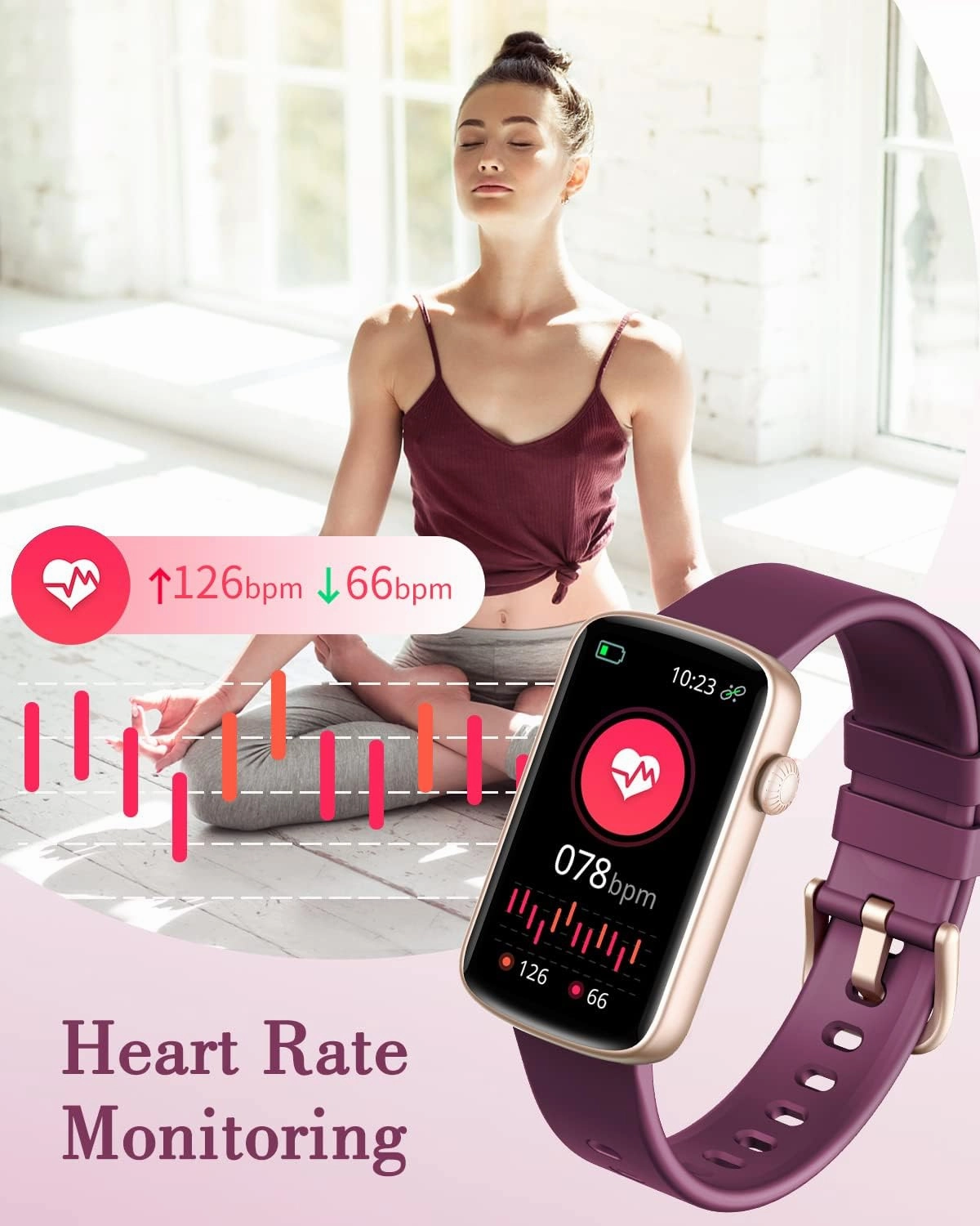 Fitness Watches for Women, LYNN2 Fitness Tracker with Heart Rate Monitor Blood Oxygen/Sleep Tracker Pedometer, Slim Step Tracker Watch for iOS/Android Phones Waterproof Purple