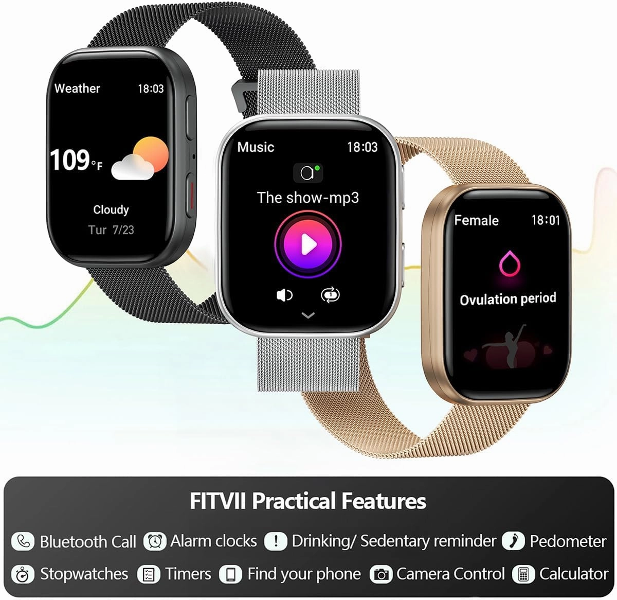 FITVII Health & Fitness Tracker 2024 (Answer/Make Calls), Smart Watch with 24/7 Heart Rate and Blood Pressure, Sleep Tracking, Blood Oxygen Monitor, 120  Sport Mode Waterproof Activity Tracker