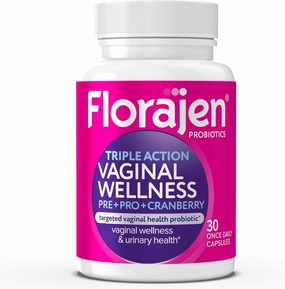 Florajen Women's Vaginal Wellness Probiotic, Prebiotic, & Cranberry Supplement for Immune Support and Digestive Health, 30 Capsules