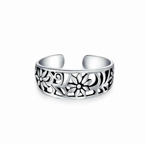 Flowers Carved Swirl Filigree Sterling Silver Midi Toe Ring