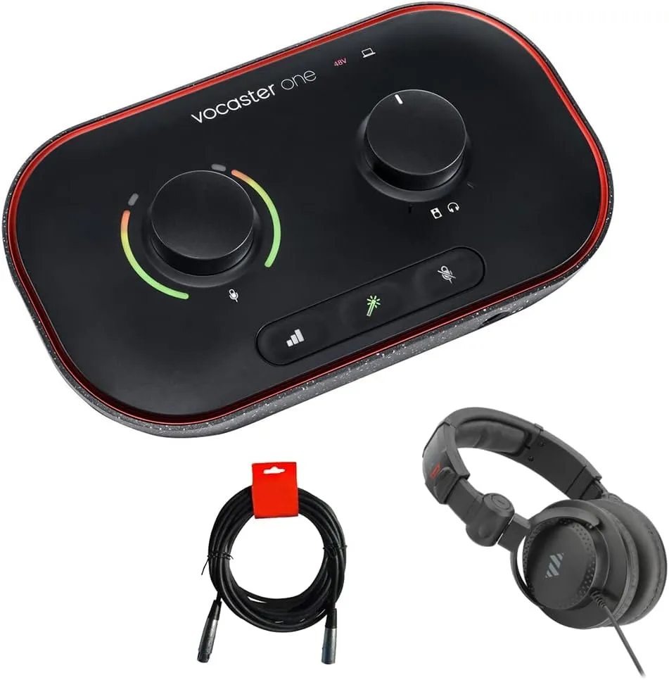 Focusrite Vocaster One Podcasting Interface Bundle with Polsen HPC-A30-MK2 Studio Monitor Headphones and XLR-XLR Cable