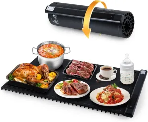 Food Warming Mat for food, Electric Warming Tray with 17 Temp Setting, 3 Hours Timer, Full-Surface Heat in 10s, Portable & Rollable Versatile Food Warmer for Countertop for Gatherings, Parties, Black