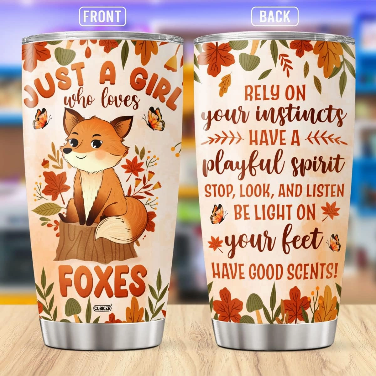 Fox Stainless Steel Tumbler For Women Girls Animal Lovers Coffee Mugs 20 Oz Double Walled Travel Mug Funny Quote Insulated Tea Cups Inspirational Sayings Birthday Gifts
