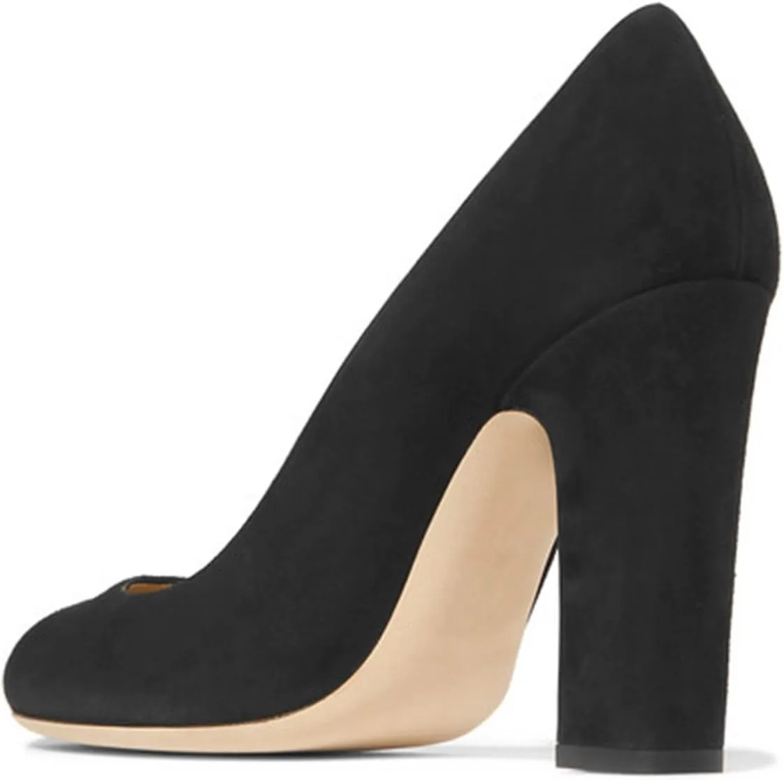 FSJ Women Classic Chunky High Heel Closed Round Almond Toe Slip On Formal Office Pumps Size 4-15 US