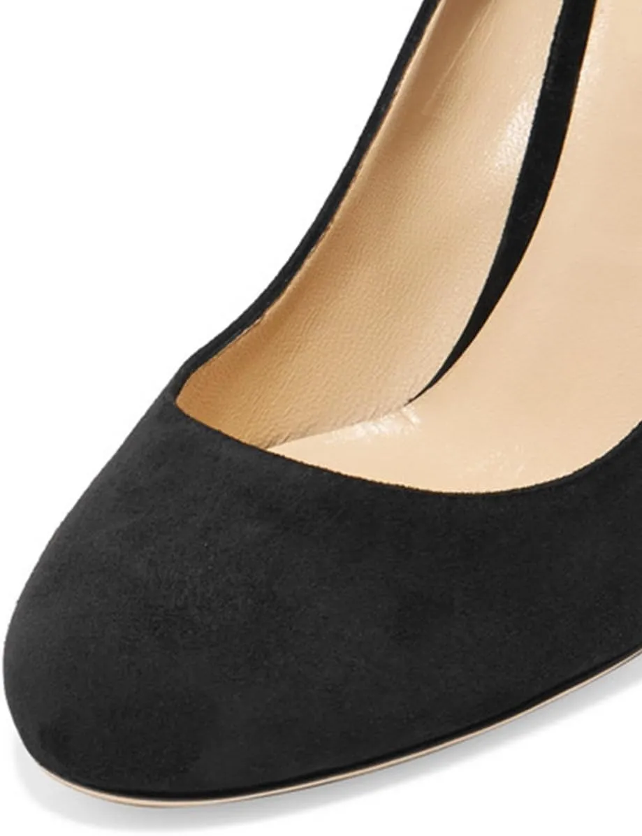 FSJ Women Classic Chunky High Heel Closed Round Almond Toe Slip On Formal Office Pumps Size 4-15 US