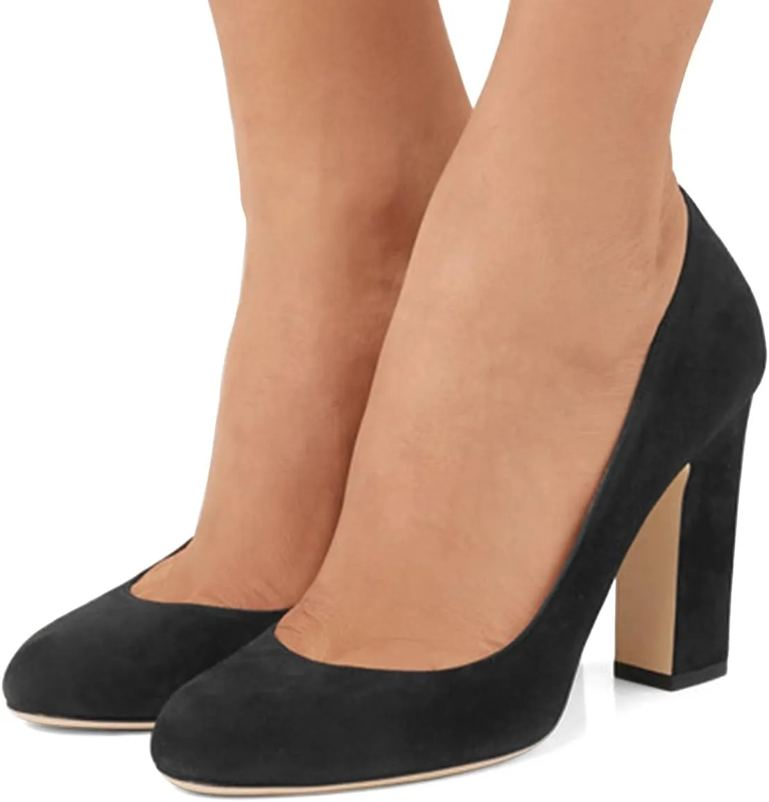 FSJ Women Classic Chunky High Heel Closed Round Almond Toe Slip On Formal Office Pumps Size 4-15 US
