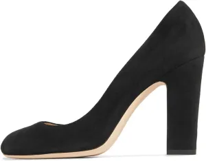 FSJ Women Classic Chunky High Heel Closed Round Almond Toe Slip On Formal Office Pumps Size 4-15 US