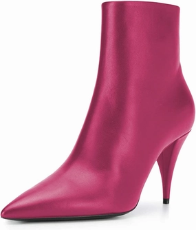 FSJ Women Classic Pointed Toe Ankle Boots High Cone Heel Leather Faux Suede Studded Rhinestones Leopard Short Booties Side Zipper Dress Shoes Size 4-15 US