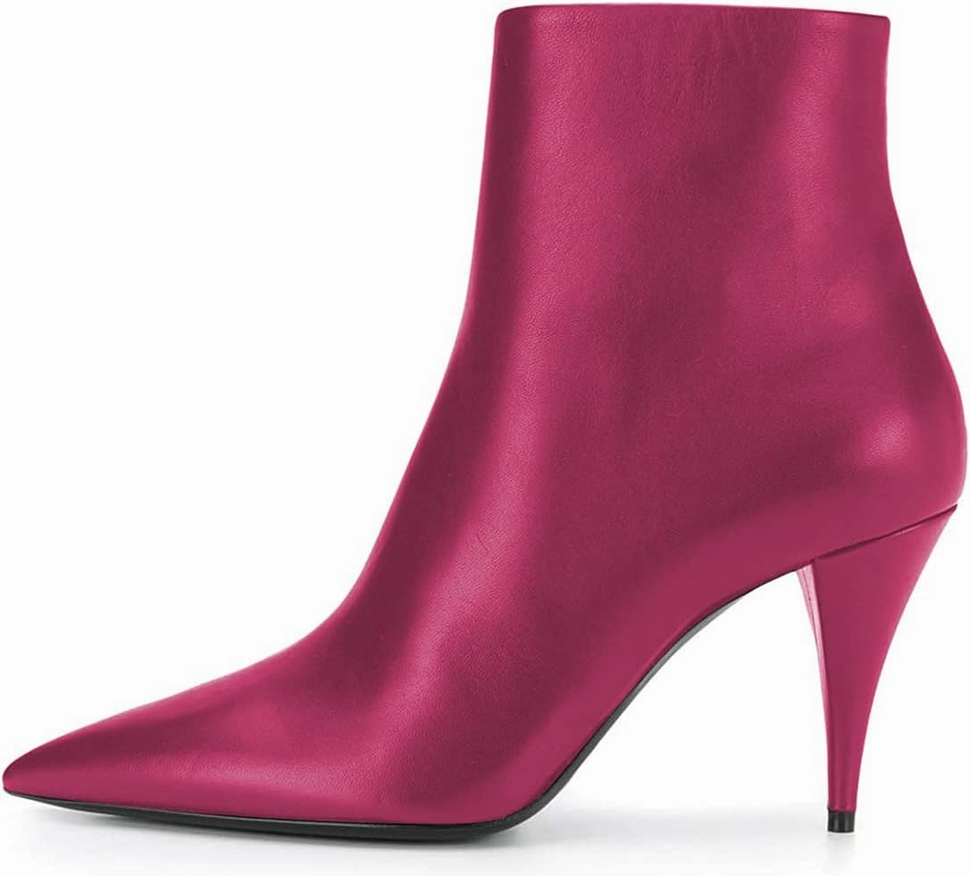 FSJ Women Classic Pointed Toe Ankle Boots High Cone Heel Leather Faux Suede Studded Rhinestones Leopard Short Booties Side Zipper Dress Shoes Size 4-15 US