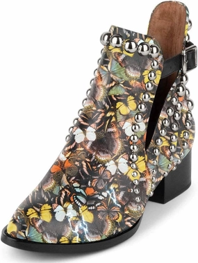 FSJ Women Stylish Studded Cutout Closed Pointed Toe Booties Mid Chunky Block Heel Side Strap Ankle Boots Shoes Size 4-15 US