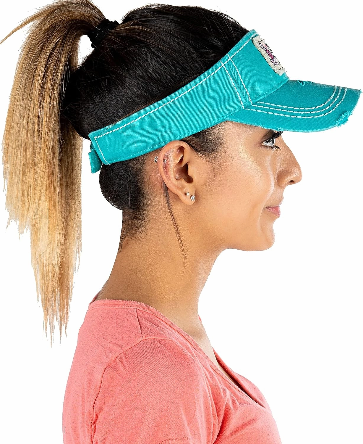 Funky Junque Women's Ponytail Baseball Cap - Adjustable Athletic Visor Hat with High Messy Bun Opening