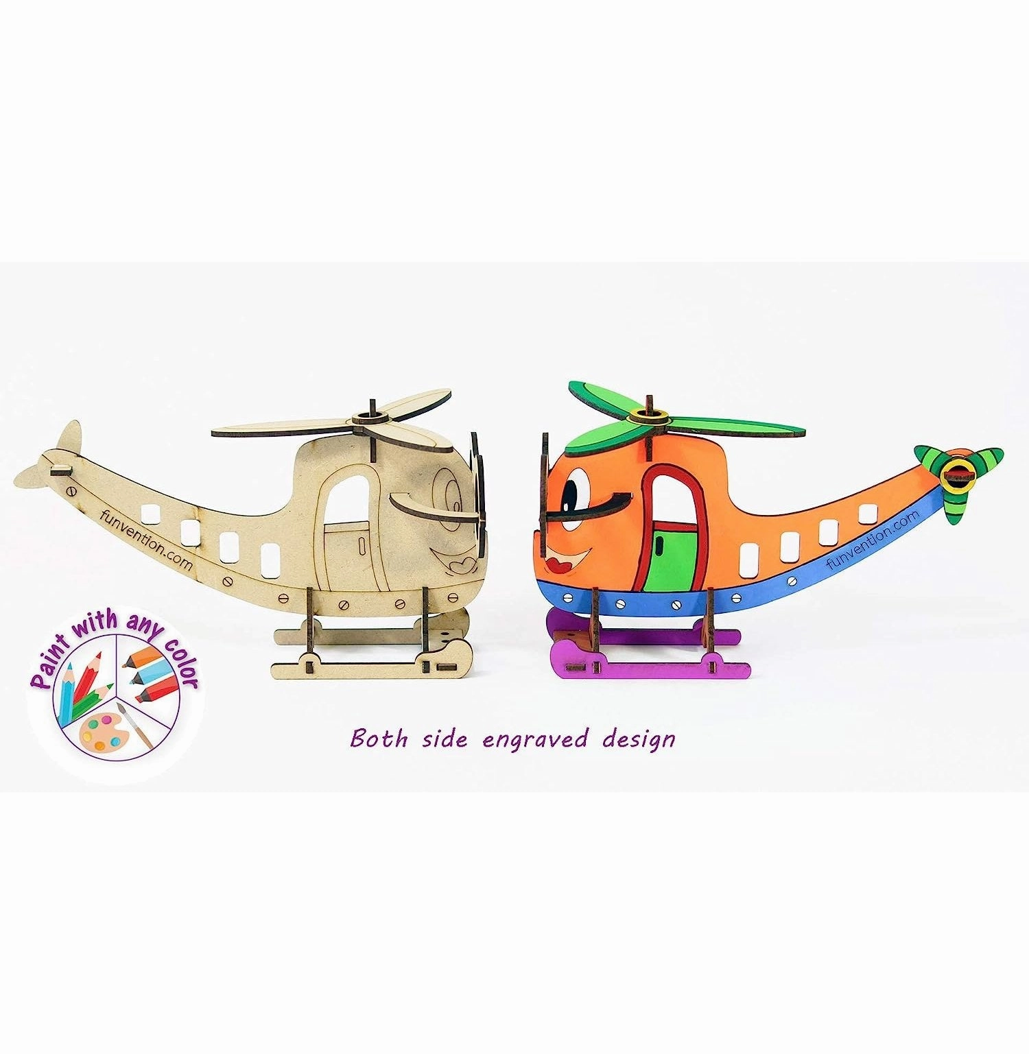 Funvention 3D Coloring Models Helicopter Model (3D Puzzle)