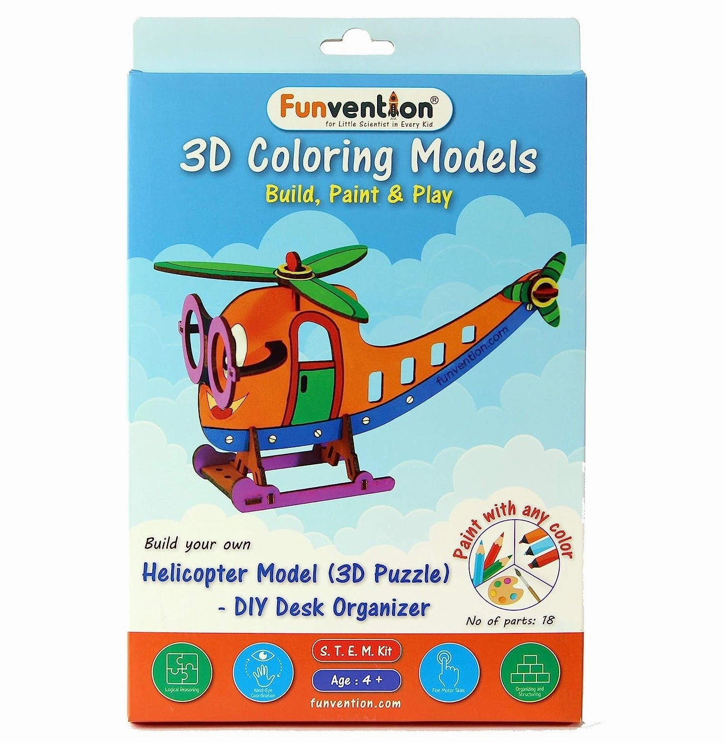 Funvention 3D Coloring Models Helicopter Model (3D Puzzle)