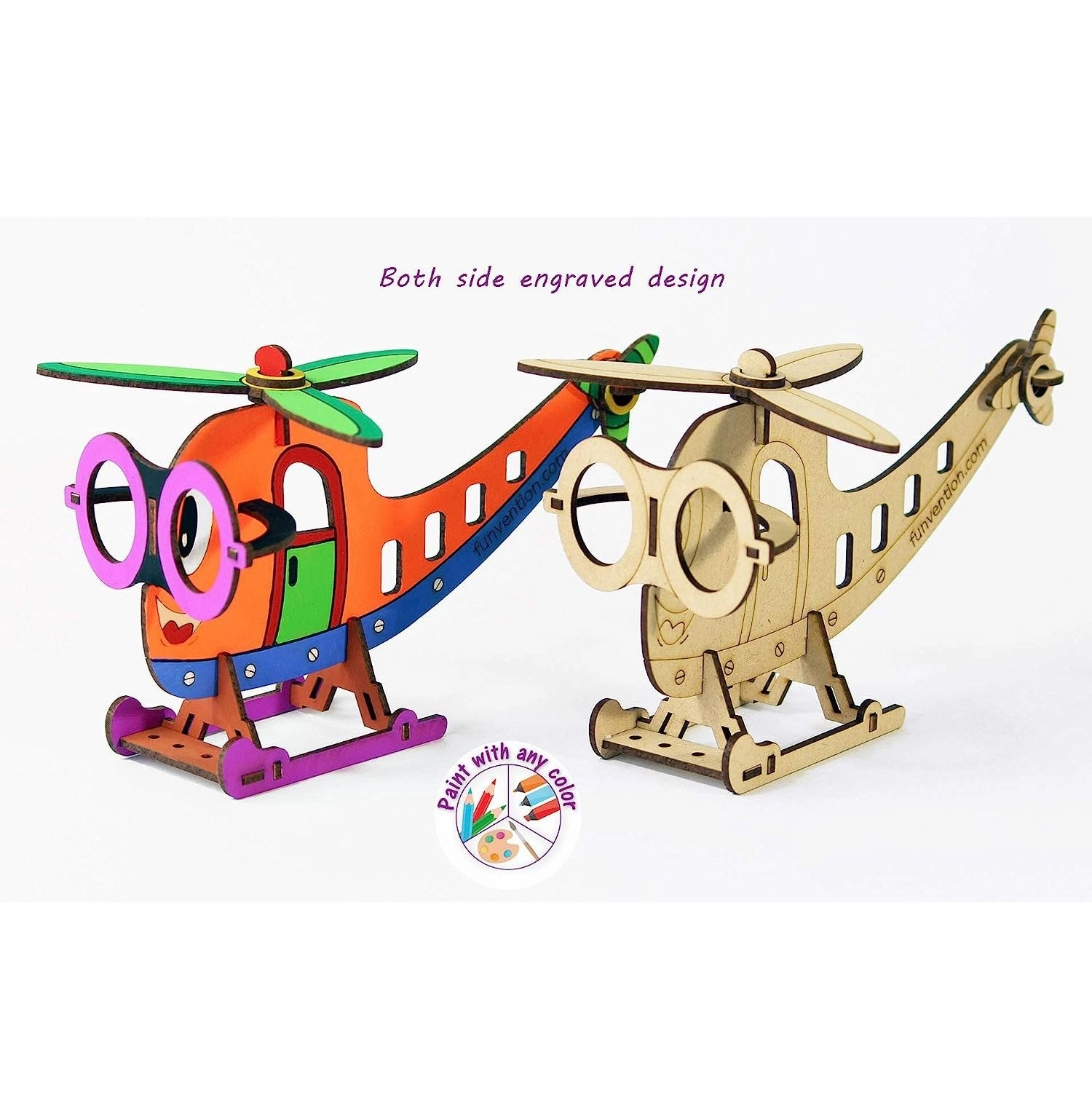 Funvention 3D Coloring Models Helicopter Model (3D Puzzle)