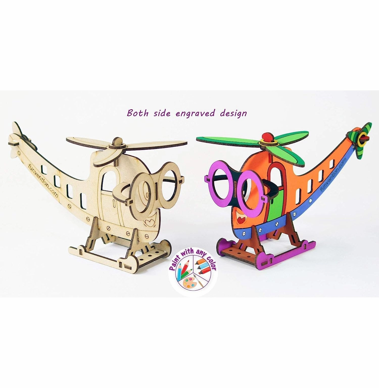 Funvention 3D Coloring Models Helicopter Model (3D Puzzle)
