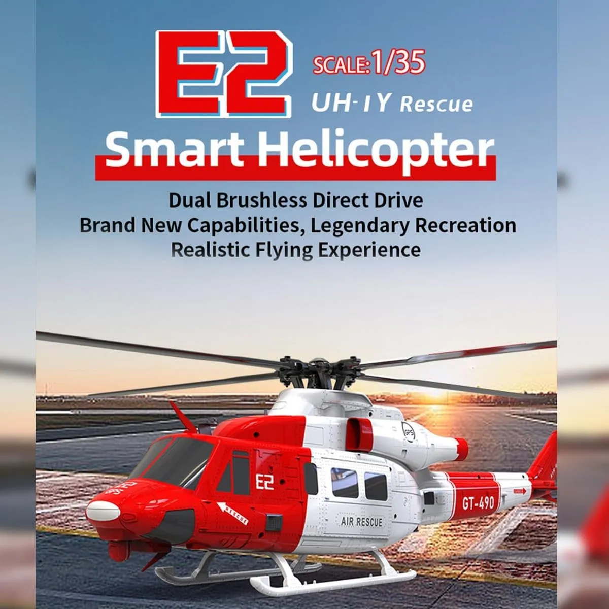 FunXylophy Goosky E2 UH-1Y RC Helicopter, 1/35 Scale 2.4G 6CH Dual Brushless Direct Drive RC Helicopter with GPS Positioning and Hands-Free Hovering, Aircraft for Beginner (RTF Version)