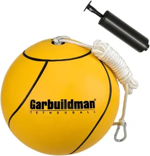 Garbuildman 8" Regulation Sized Tetherball, Rubber Tether Balls and Rope Set for Outdoor Backyard Game, Portable Replacement Tether Ball with Carabiner, Ball Pump for Kids Adults & Dogs