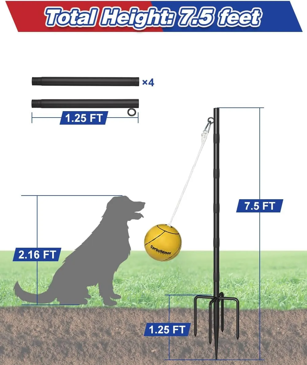 Garbuildman Tetherball Set with Ball & Rope for Outdoor Backyard, Adjustable Tether Ball Pole with 5-Prong Base & Rubber Sleeve for Playground, Outside Ball Games Sports for Kids, Adults