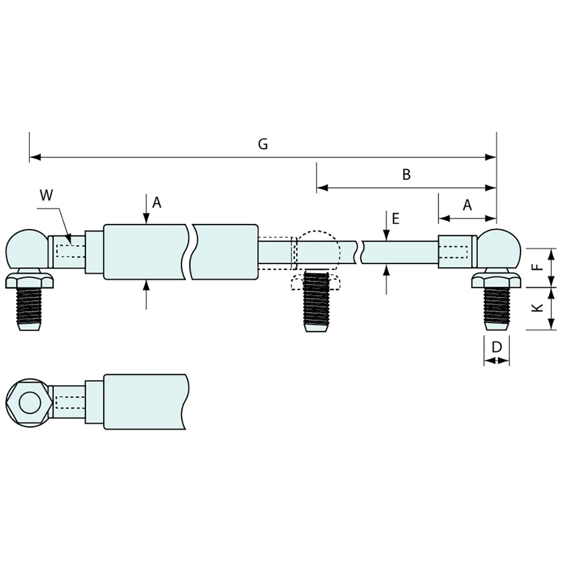 Gas Strut Adjustable Pressure Stainless Steel 342mm