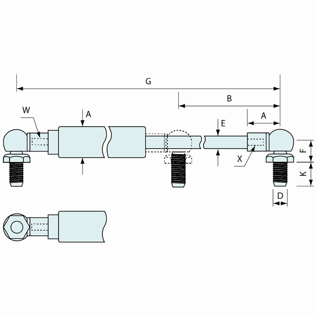 Gas Strut Adjustable Pressure Black 705mm