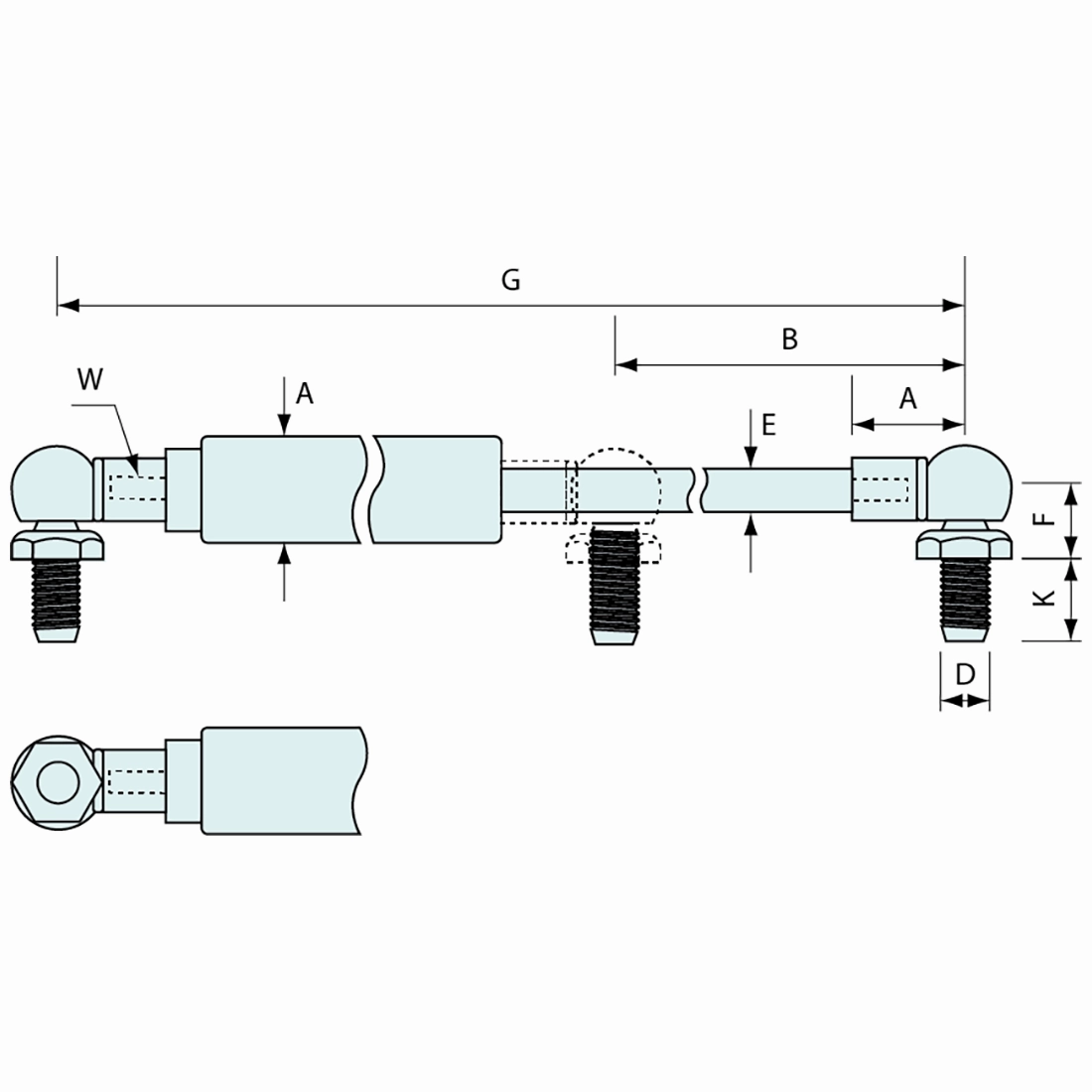 Gas Strut Adjustable Pressure Stainless Steel 246mm