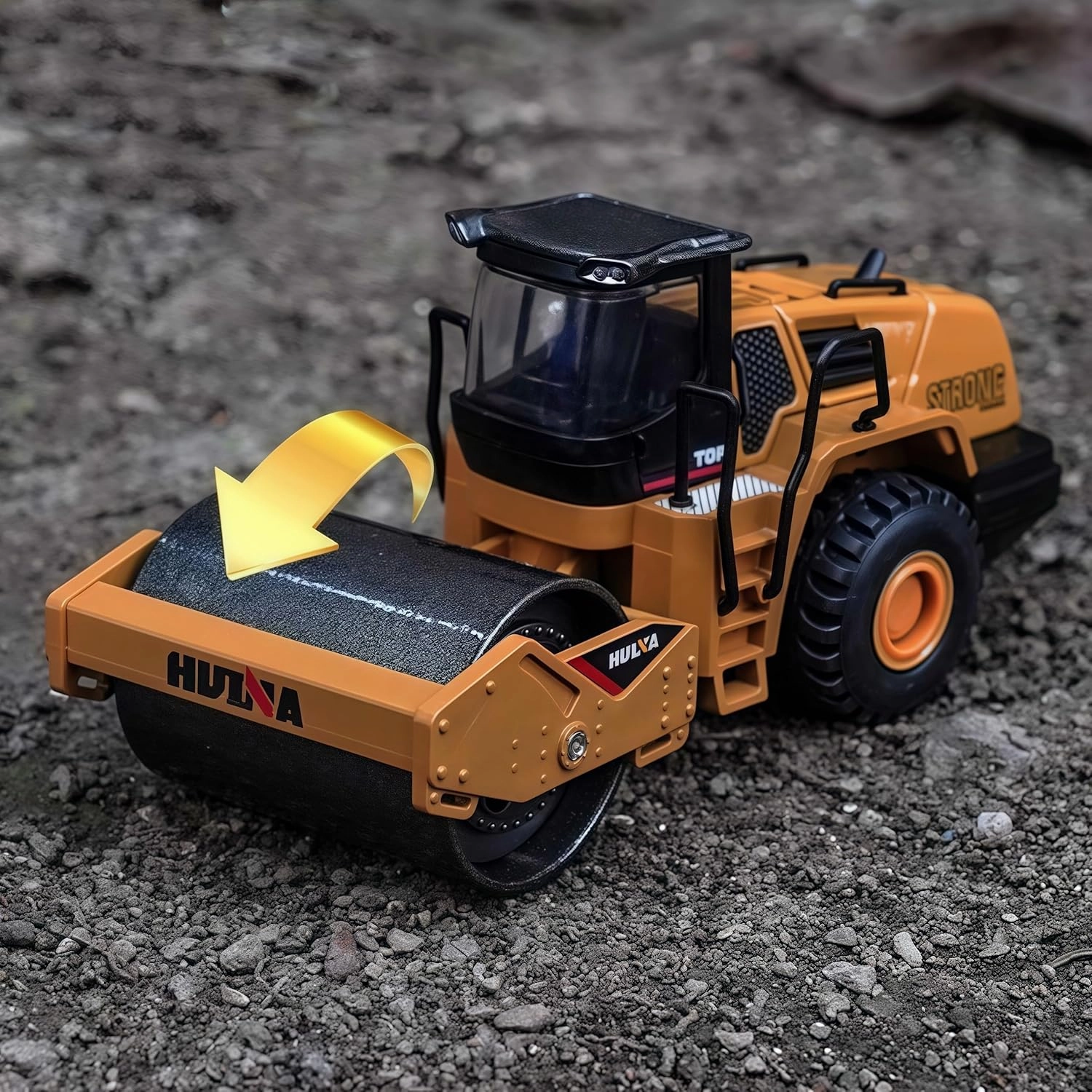Gemini&Genius Rigid Road Roller Heavy Duty Steamroller Construction Site Vehicle Toys 1:60 Scale Diecast Site Grader Collectible Alloy Model Engineering Toys for Kids and Decoration for House