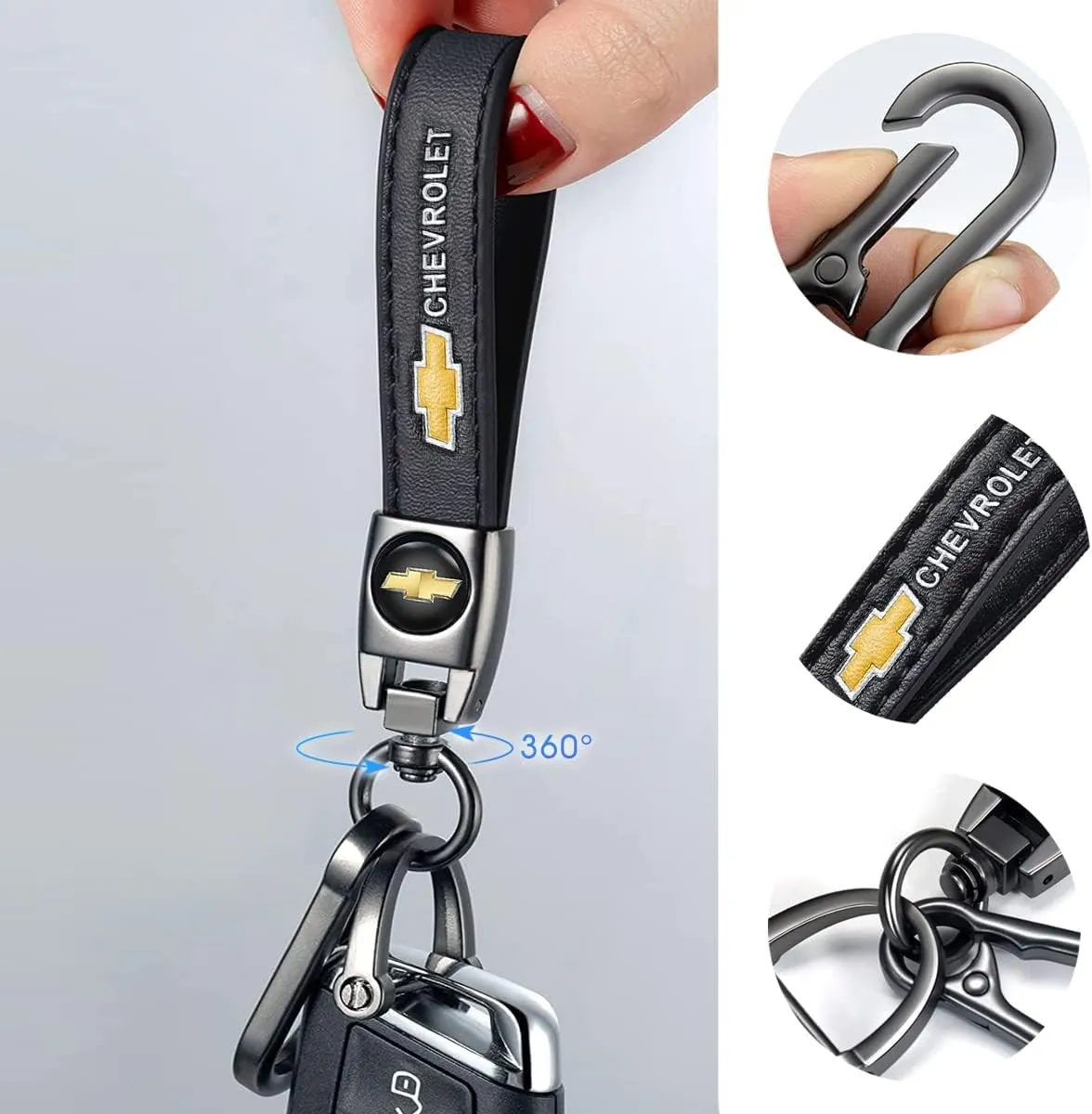 Genuine Leather Key Chain Set for Chevy Malibu Camaro Trax Traverse Sonic Cruze Volt Equinox Spark Keyring Keychain Accessories Family Present(Black)