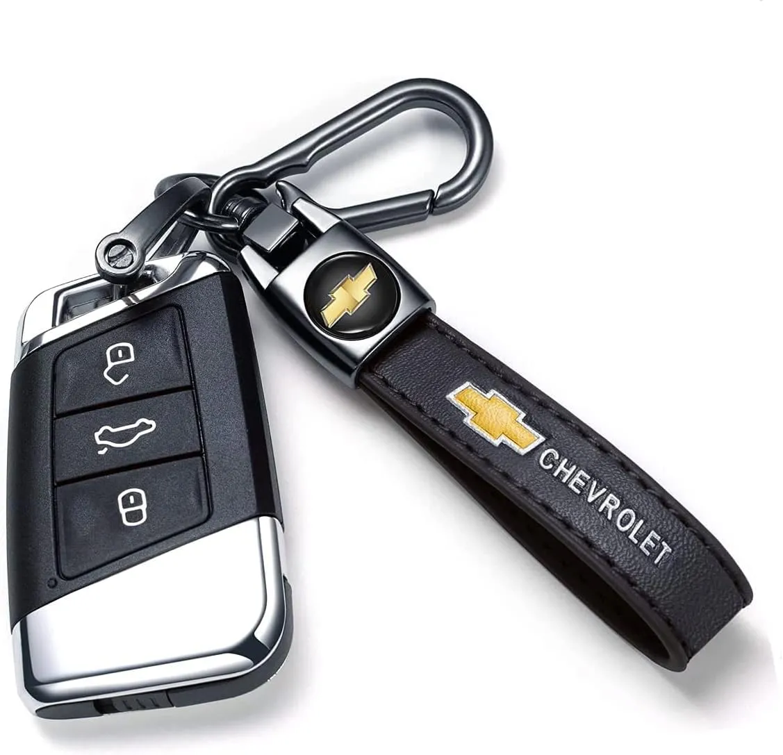 Genuine Leather Key Chain Set for Chevy Malibu Camaro Trax Traverse Sonic Cruze Volt Equinox Spark Keyring Keychain Accessories Family Present(Black)