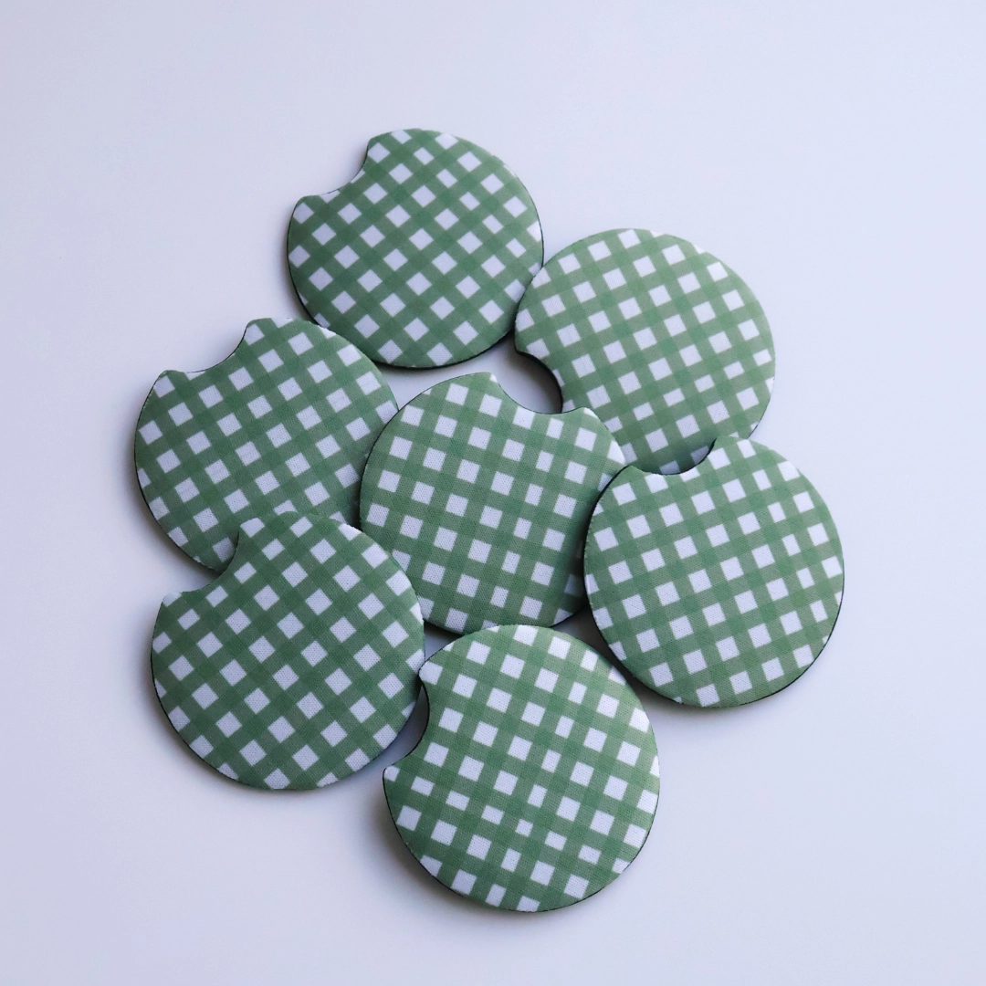 Gingham Green Car Coaster - Set of 2