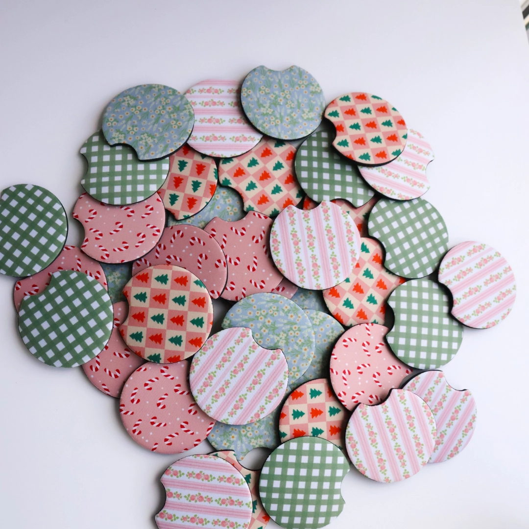 Gingham Green Car Coaster - Set of 2