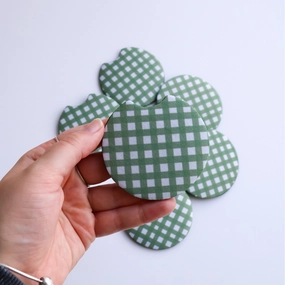 Gingham Green Car Coaster - Set of 2
