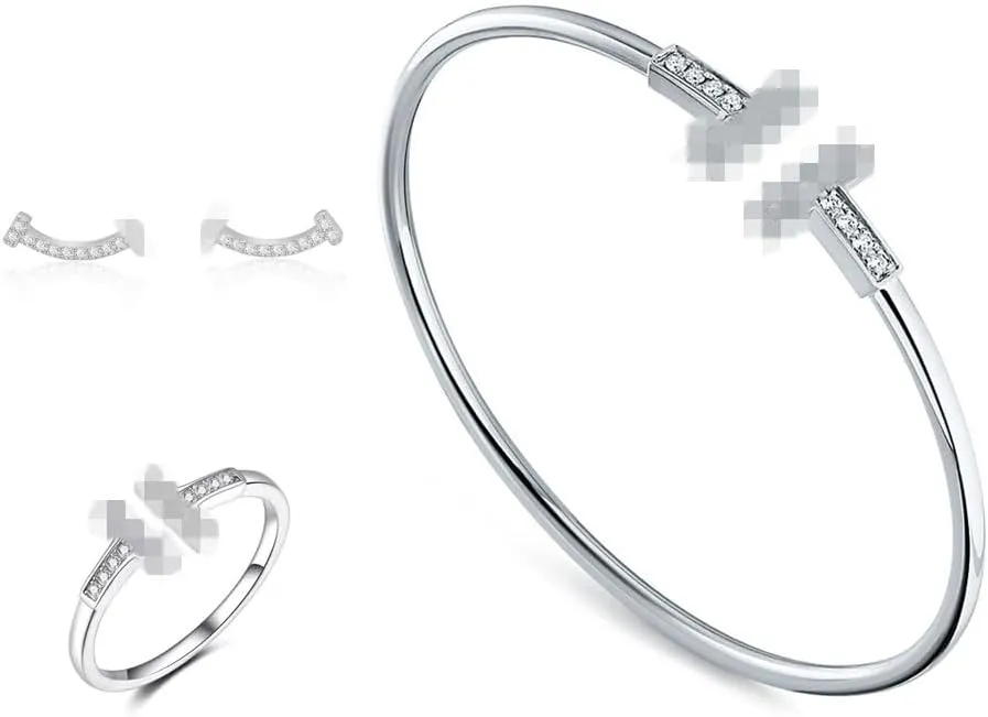 Gold Silver Bangle Bracelets Rings Stud Earrings Cuff Bangles Bracelets for Women (Silver Set)