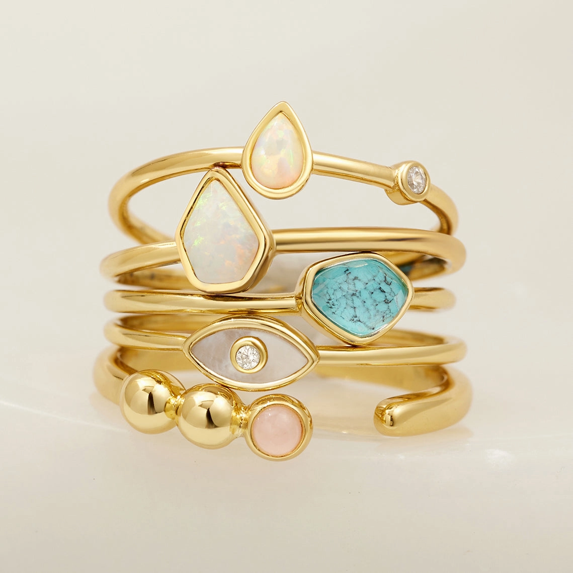 Gold Orb Rose Quartz Adjustable Ring