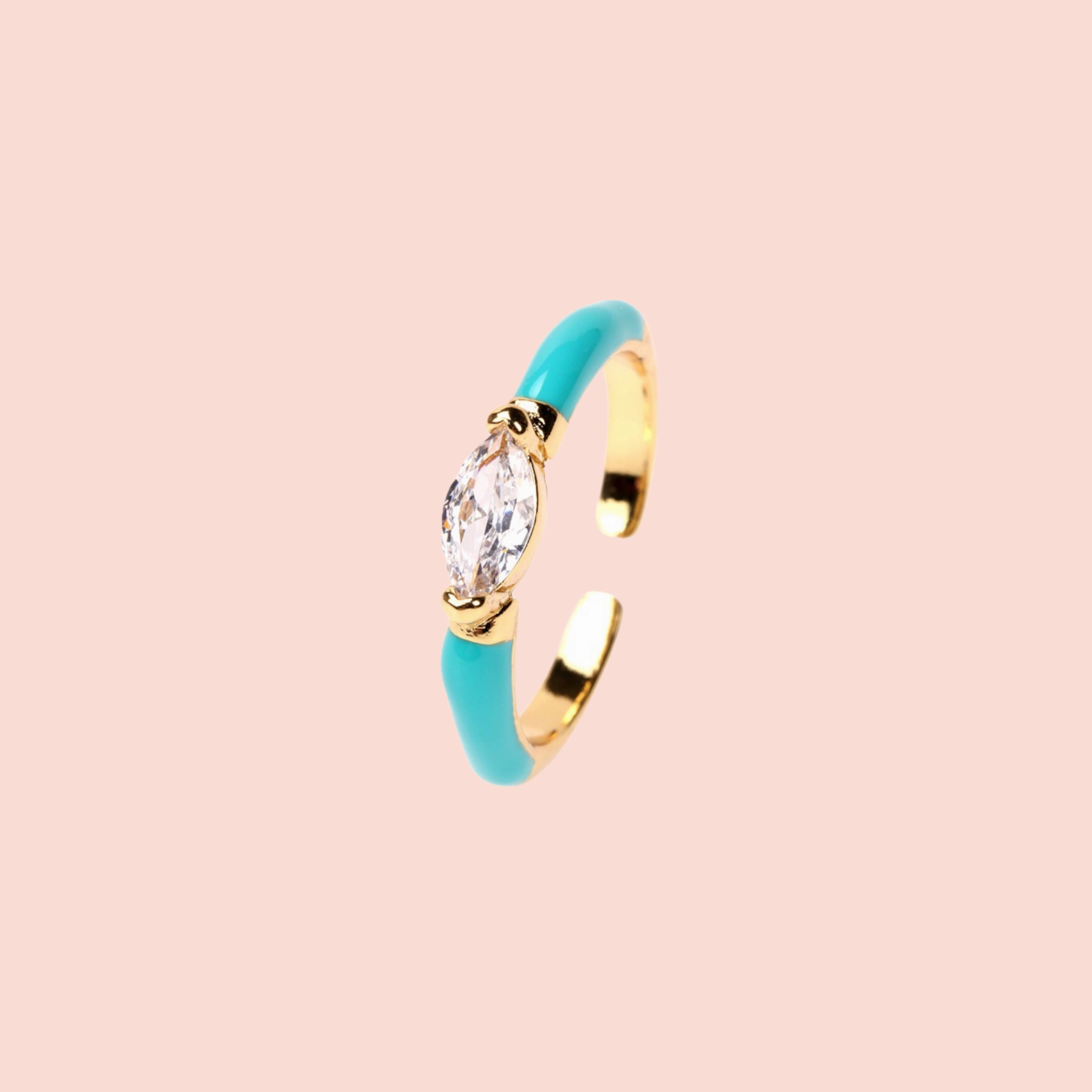 Gold Plated Marquise CZ Enamelled Resizeable Ring